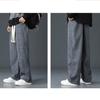 Men Fall Winter Pants Drawstring Elastic Waist Straight Wide Leg Loose Thick Plush Pockets Soft Men Casual Sports Trousers Long Sweatpants