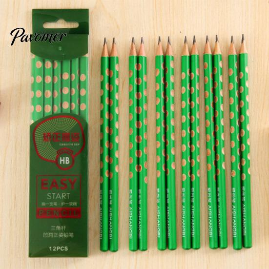 Children Writing Tool 12Pcs Triangle Grip Pencil Set with Ergonomic Finger Holes Students Lead-free Posture Correction for Beginners & Calligraphy