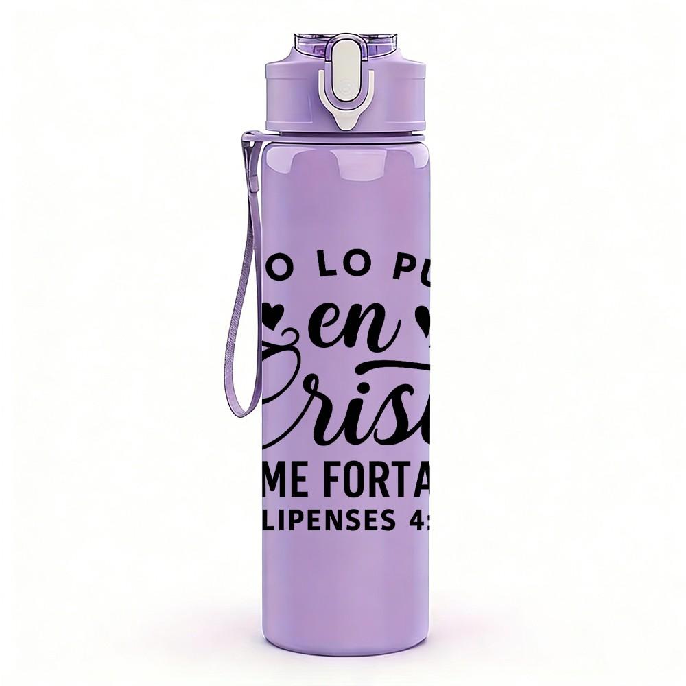 1PC Todo Lo Puedo En Cristo Quote 750ml Color Plastic Sports Water Bottle Leakproof Flip Straw Lid Suitable for Sports Office Home Use