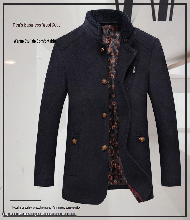 Męski wełniany płaszcz z podwójną klapą - Modne okrycie wierzchnie jesienno-zimowe