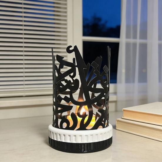 Ramadan Candle Holder Retro Arabic Style Black Iron Tealight Holder with Islamic Engraving for Eid Home Table Mantel Decor