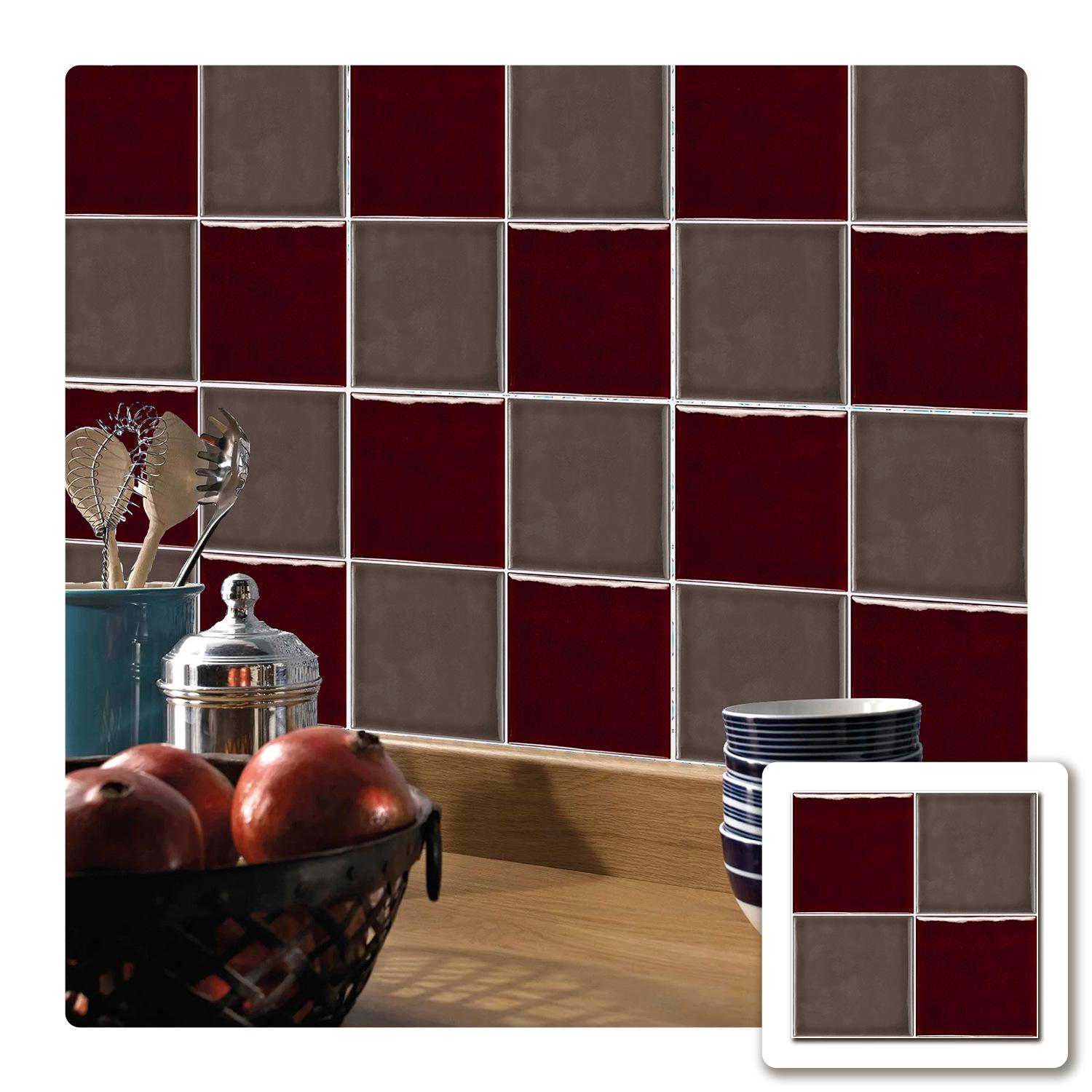 

10PCS European Style Solid Color Square Tile Wallpaper - Self-Adhesive, Waterproof, Oil-Proof, Thickened Tile Stickers for Kitchen Walls 15x15cm, 10 pieces