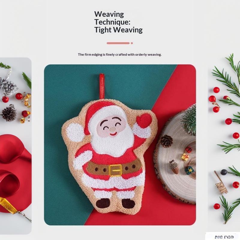 1Pc Christmas Hand Towel, Hanging Household Hand Towel, Kitchen And Bathroom Quick Drying Coral Fleece Christmas Towel