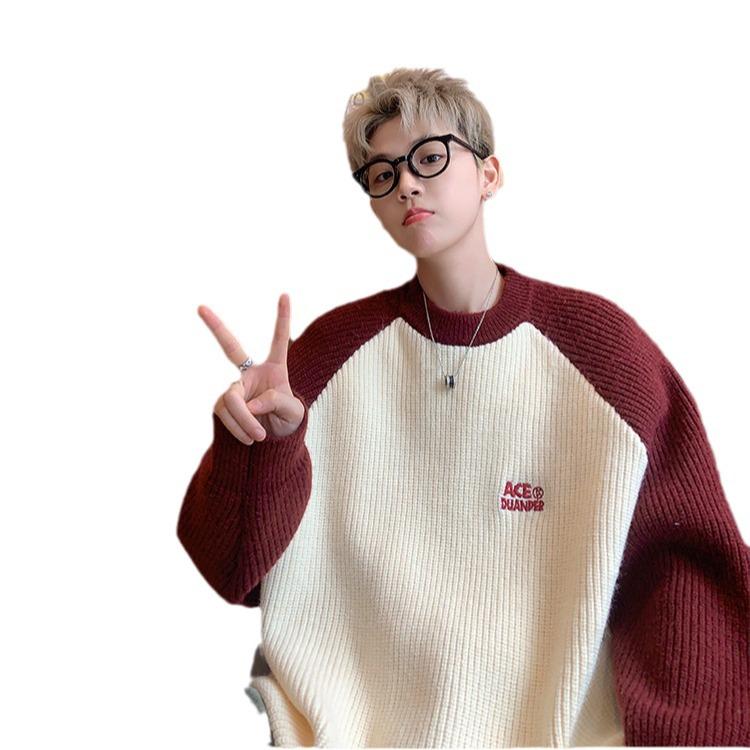 Men's Winter European Retro Chunky Knit Raglan Sweater – Japanese College Style, Oversized.