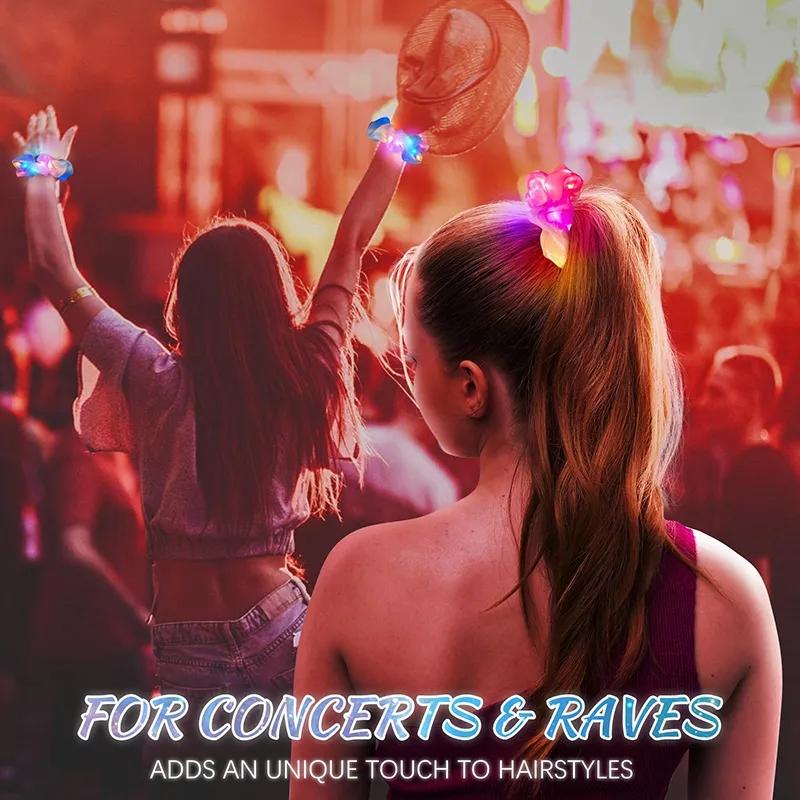 5-50Pcs LED Hair Scrunchie Light Up Hair Scrunchy for Women Satin Elastic Hairband Christmas Glow In the Dark Party Supplies