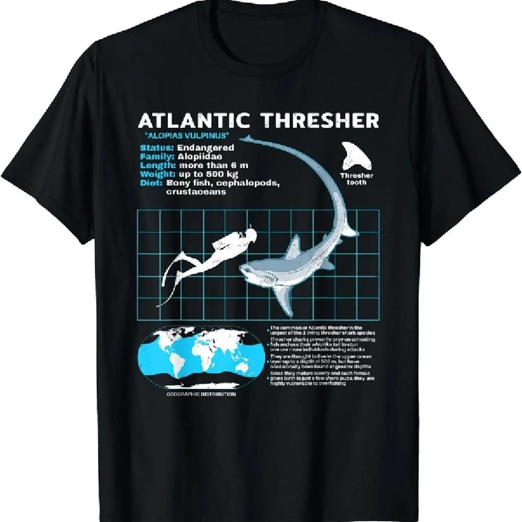 Heißer Verkauf Atlantic Drescher Sommer Kurzarm Freizeit Herren T-Shirt Hai Informationstabelle T-Shirt 100% Baumwolle O-Ausschnitt Größe S-5XL