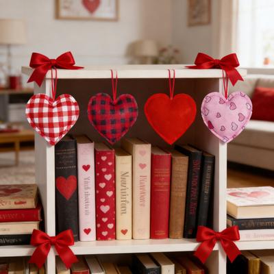 Yousheng 12 Pcs Felt Fabric Heart Hanging Ornament Red Pink Buffalo Plaid Heart Charm for Valentine's Day Wedding Party DIY Crafts