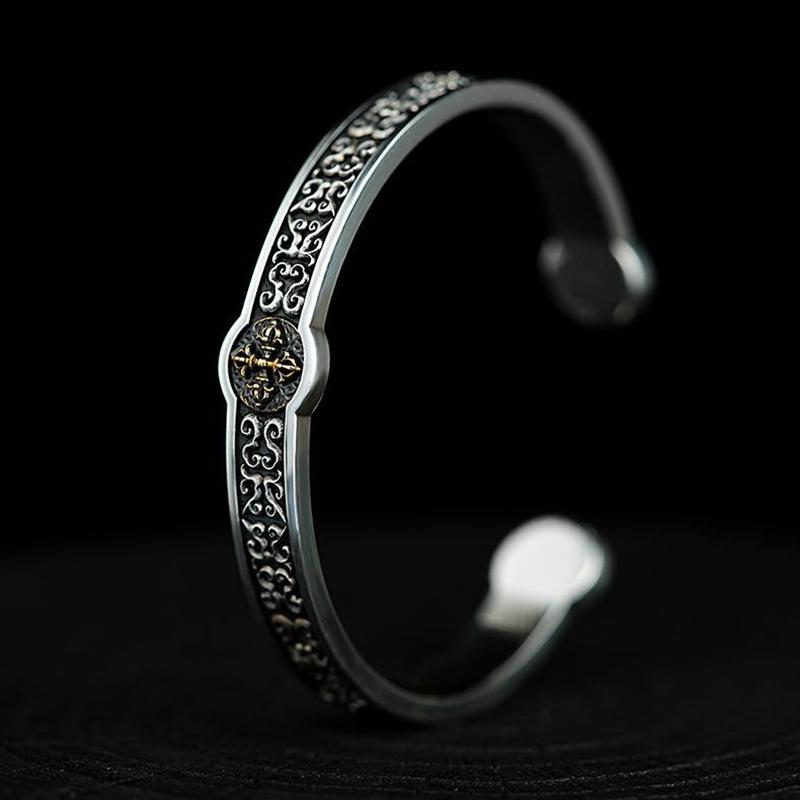 Retro Cross Vajra Bangle For Male Opening High Level Thai Silver Jewelry Chinese the Zang Nationality Style Bangles KOFSAC
