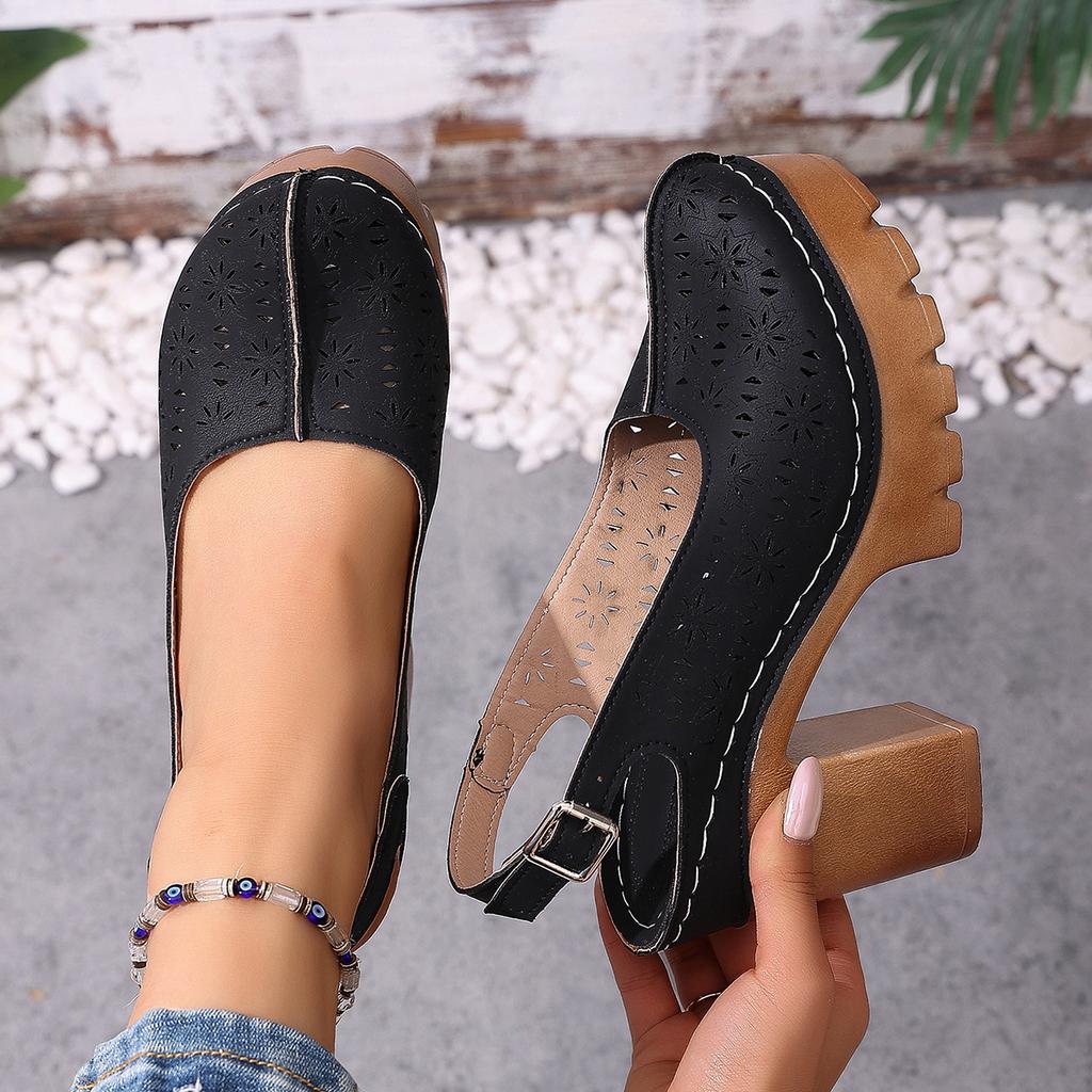 Women Sandals Breathable Hollow Closed Toe Sandals Plus Size Round Toe High Heel Shoes Women Designer Shoes De