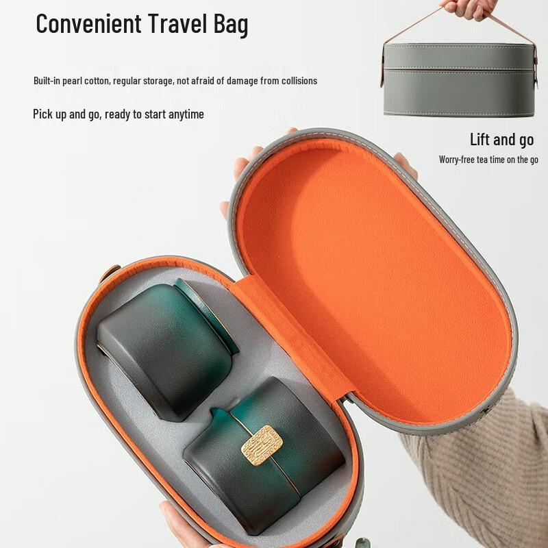 Junshiqi Gradient Green Ceramic Travel Tea Set One Pot, Two Cups + Tea Caddy