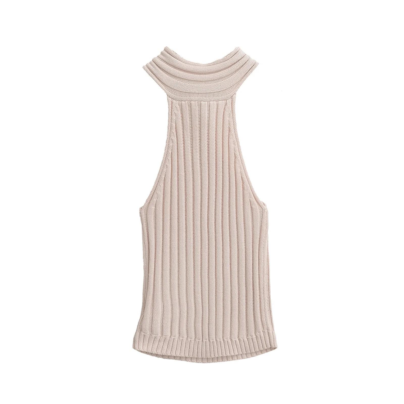 

Весна/Лето 2025 Французский шик Без рукавов Халтер Вязаный Топ-майка с открытой спиной для женщин One Size розовый