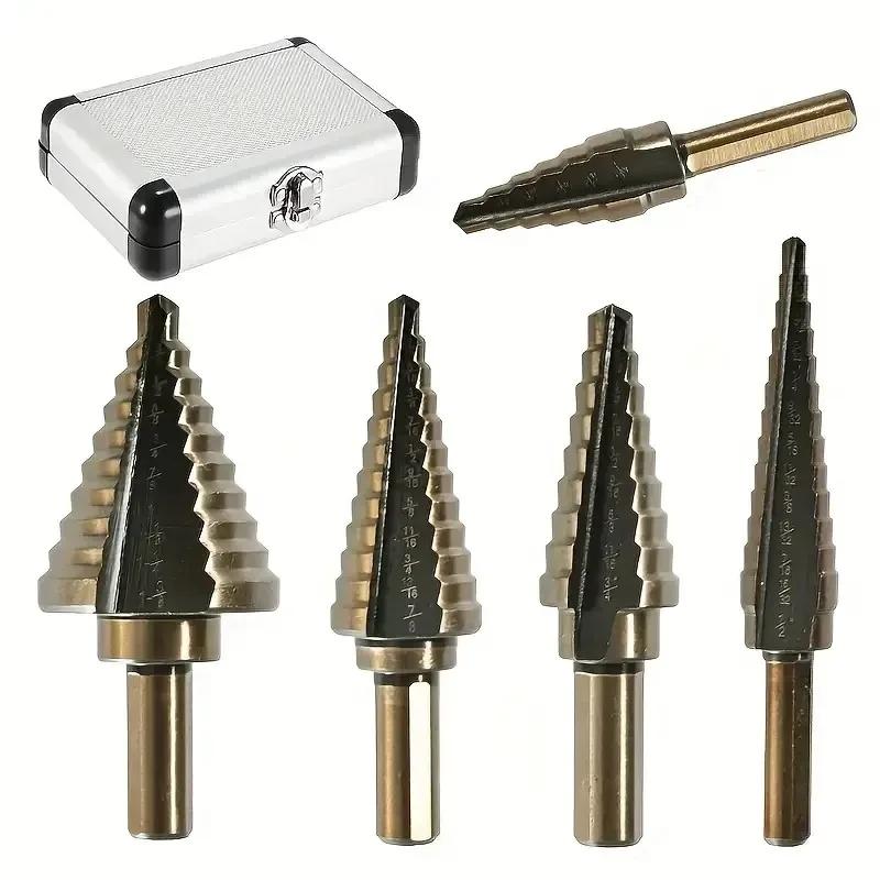 Carbon Steel Black Fillister Head Step Drill Bit Set, HSS Cobalt Titanium Conical Cone, Multiple Hole 50 Sizes 5pcs