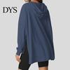 Waffle Texture Women Hoodie Fall Spring Big Pocket Drawstring Hooded Loose Slit And Autumn For Hem Pure Color Knitted Sportwear Top Warm Winter