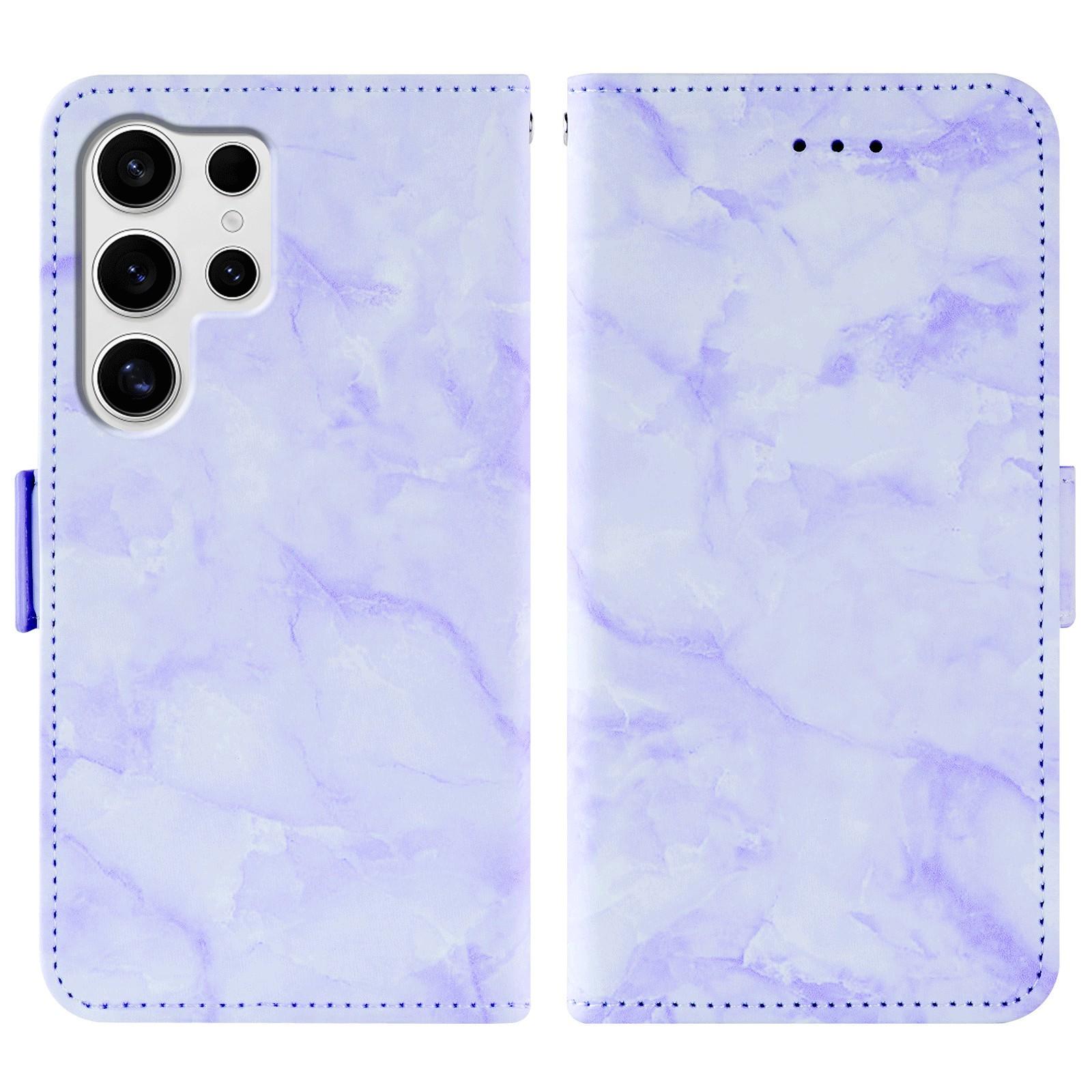 

For Samsung Galaxy S24 Ultra Leather Case Marble Pattern Phone Wallet Stand Cover with Wrist Strap