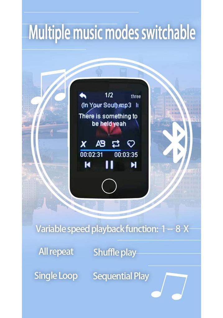1.8-inch Touchscreen MP4 Music Player with Recording, Speaker, Card Slot, and Bluetooth MP3 Support