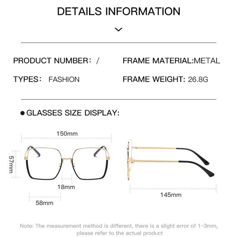 Retro Harajuku Anti Blue Light Glasses for Women Fashion Large Frame Metal Eyeglasses No Degree Glasses Frame Computer Goggles