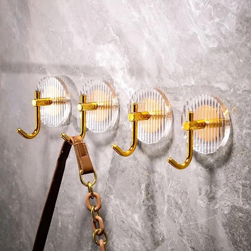 4PCS Luxury Wall Hook Home Decor Strong Adhesive Bathroom Towel Rack No Punching Hanging Coat Hanger Door Back Key Bag Holder