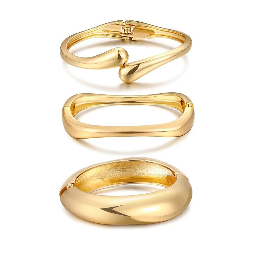 14K Gold Glossy Bracelet Combination 3-piece Set Alloy Spring Opening Bracelet Jewelry