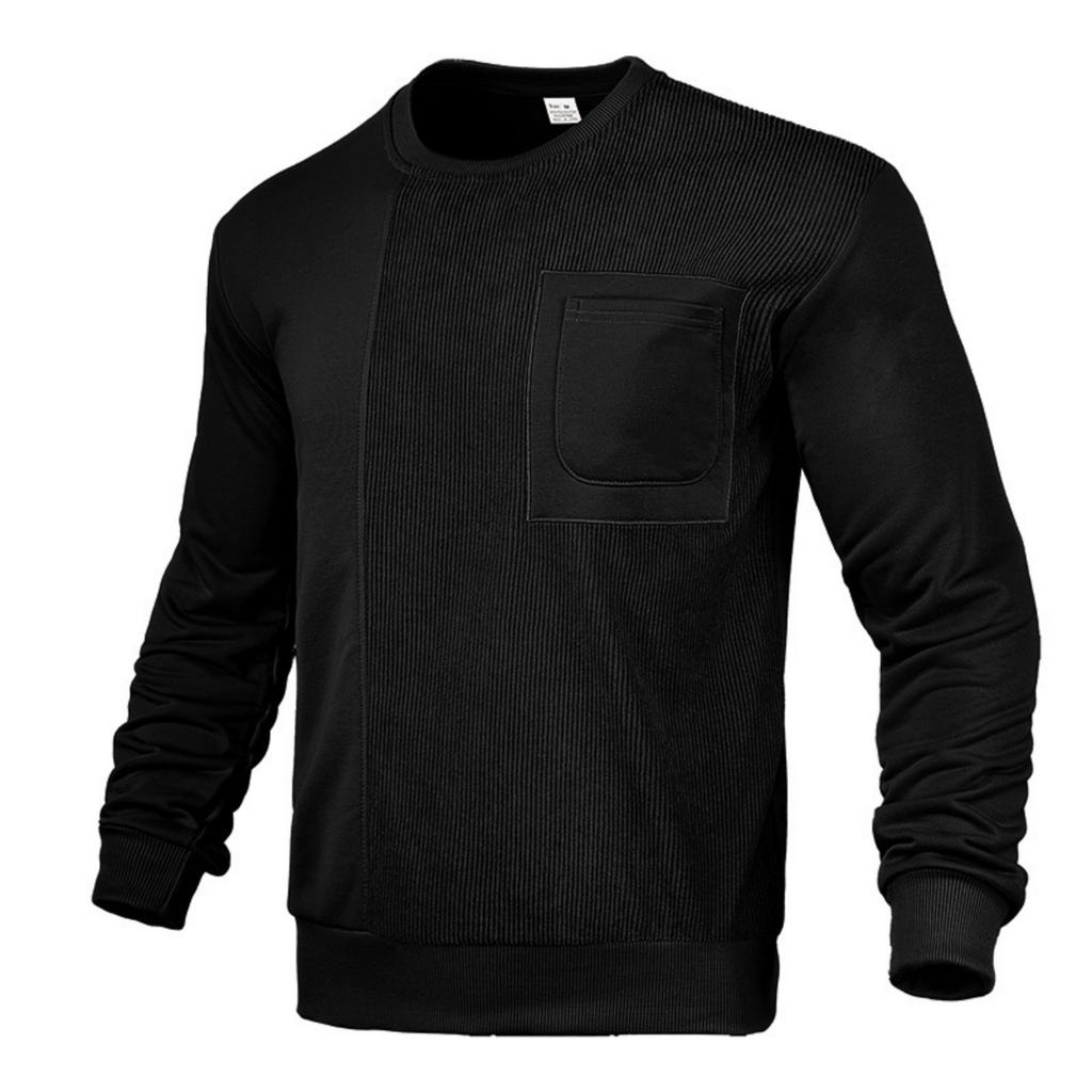 Men's Casual Solid-color Round-neck Sweatshirt With Corduroy And Striped Long-sleeved Sweatshirt