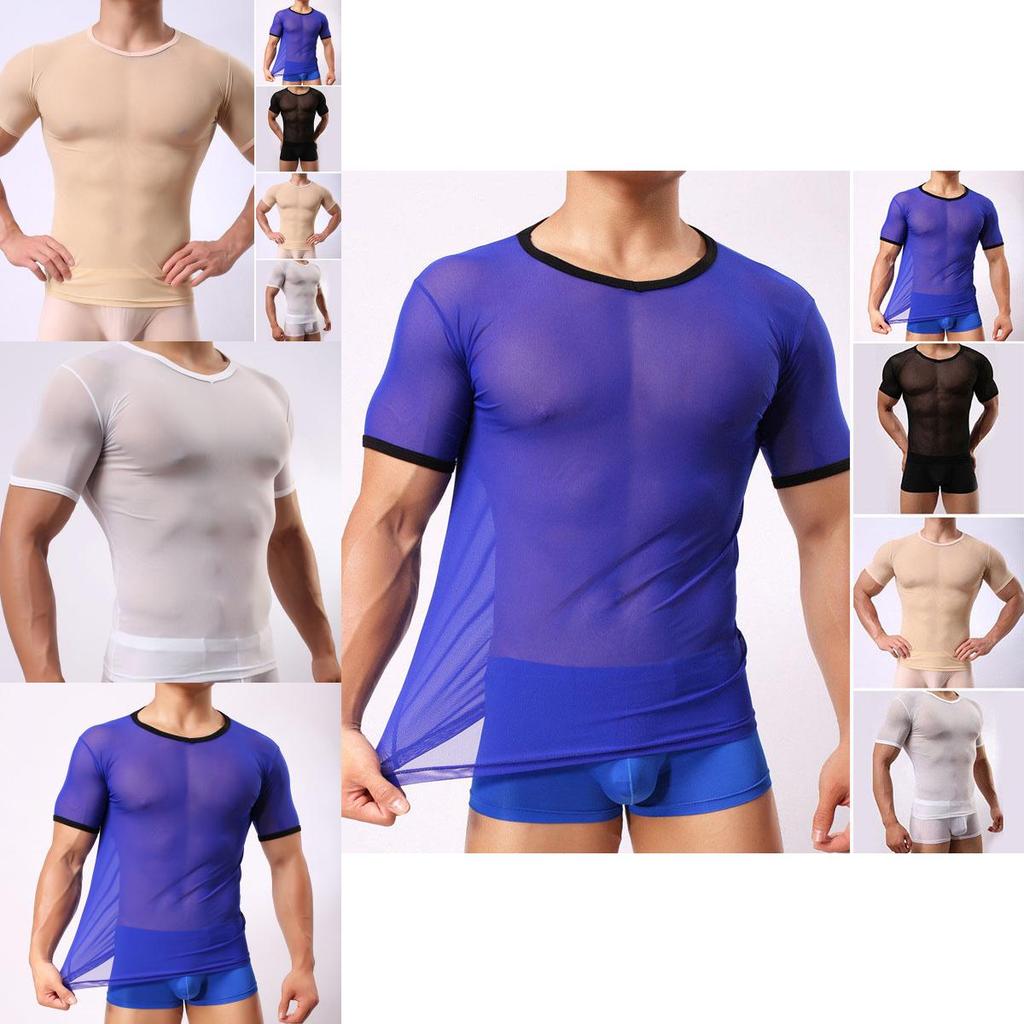 Men's Slim Fit Sexy Mesh Sheer Short Sleeve Gym Tops Chic And Stylish T-shirt