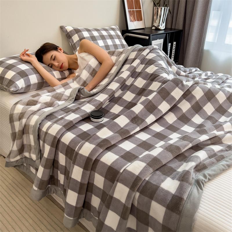 Double Layer Solid Color Milk Velvet Blanket Autumn Winter Thicken Warm Plush Blanket for Bed Sofa Single Double Thick Bed Sheet
