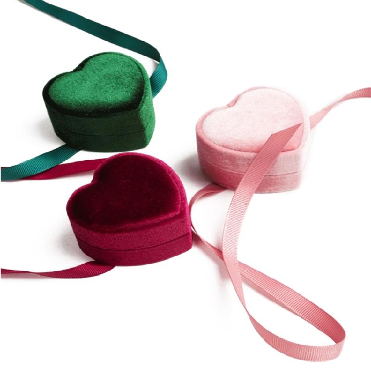 Cute Heart Shaped Jewelry Container Love Inspired Velvety Jewelry Box with Bowknot Rings Collection Case for Women