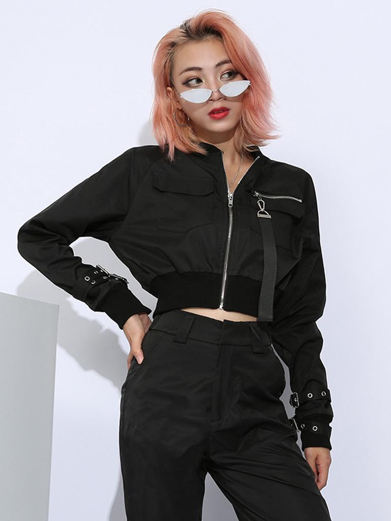 Suit Crop Tops Kalhoty Dvoudílné dámské soupravy Spona Streetwear Bunda Kalhoty Dámské kostýmy