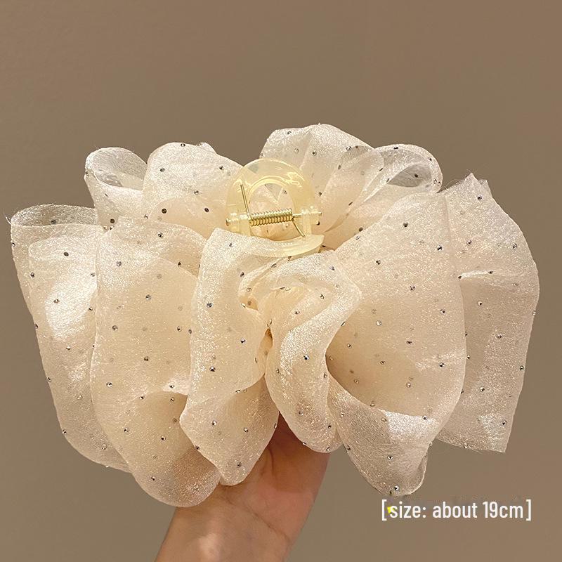 Large Silk Bow Hairpin: Korean Hair Flower Clip for Ponytails & Updos