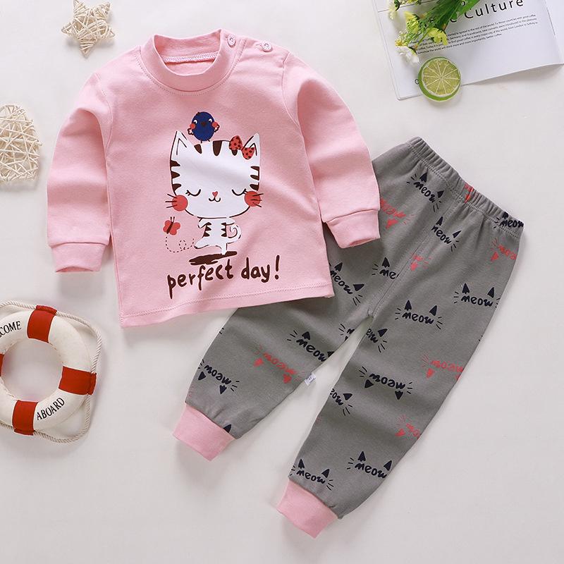 2026 Summer Children Full Sleeve Underwear Suits Baby Spring O-Neck Cartoon Cotton Pajama Set Long Pant Kids Home Wear Clothing Suit for Girl Boy