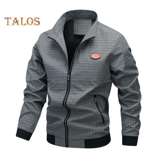 

Мужская куртка с лацканами, длинным рукавом, застежкой-молнией, куртка, пальто с карманами, клетчатый принт, свободный крой, повседневная верхняя одежда M серый