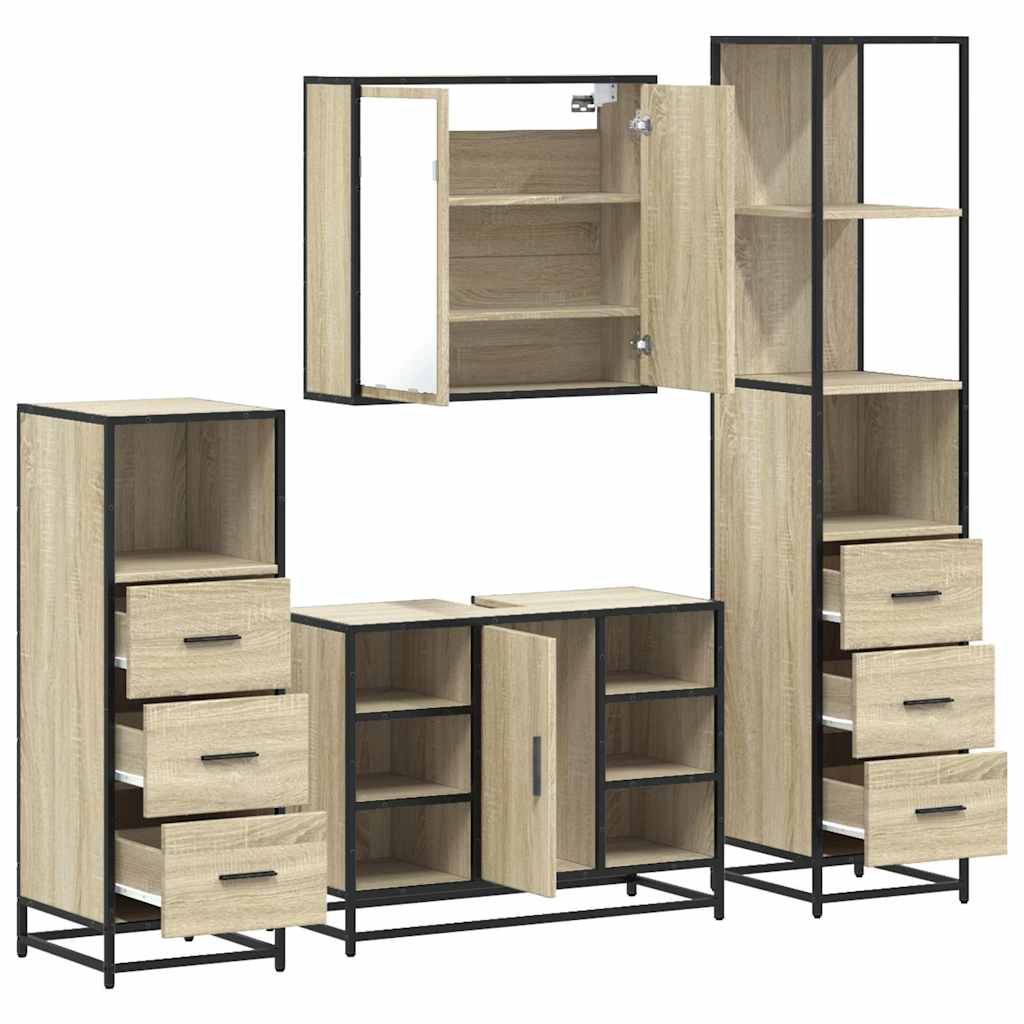 4 Piece Bathroom Furniture Set In Sonoma Oak Engineered Wood