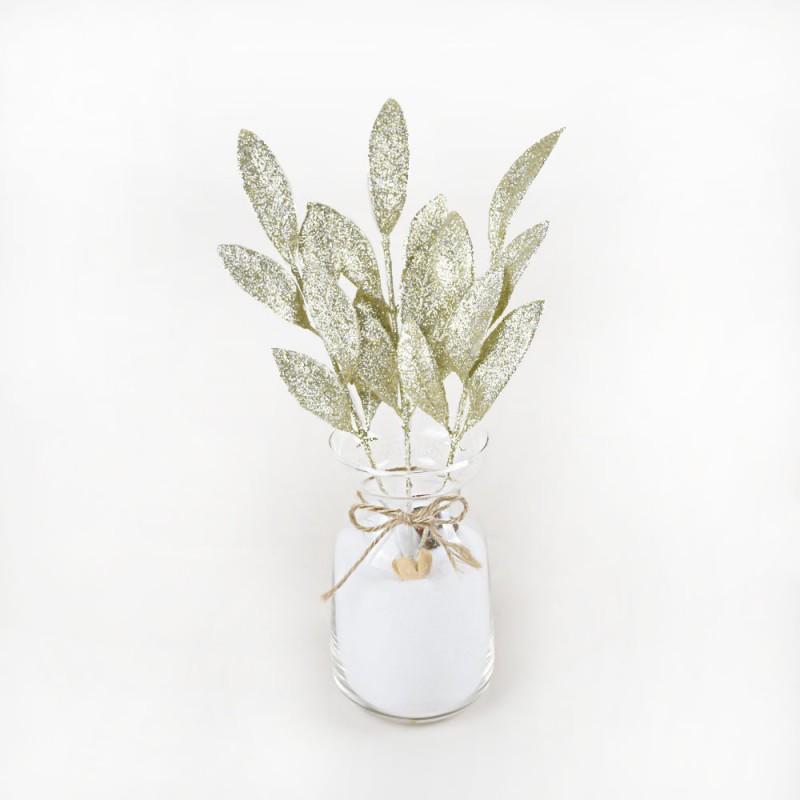 6-Leaf Gold Glitter Olive Branches Christmas Tree Wreath Garland Decorative Stem