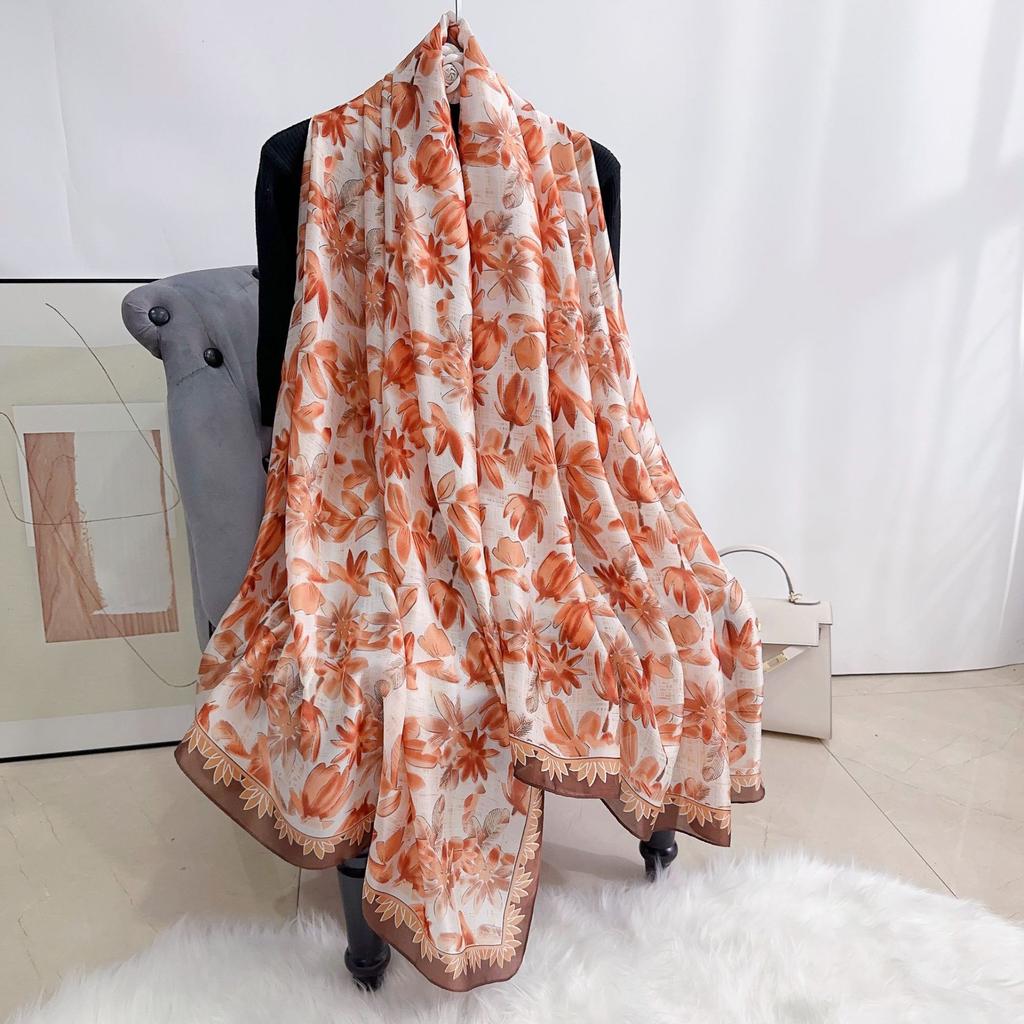 Flower Print Satin Scarf Imitation Silk Soft Skin Friendly Shawl Spring Autumn Casual Decoration Inelastic Neck Scarf