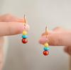 Boucles d'oreilles pendantes en argent style chinois avec agate rouge, turquoise et ambre pour femmes