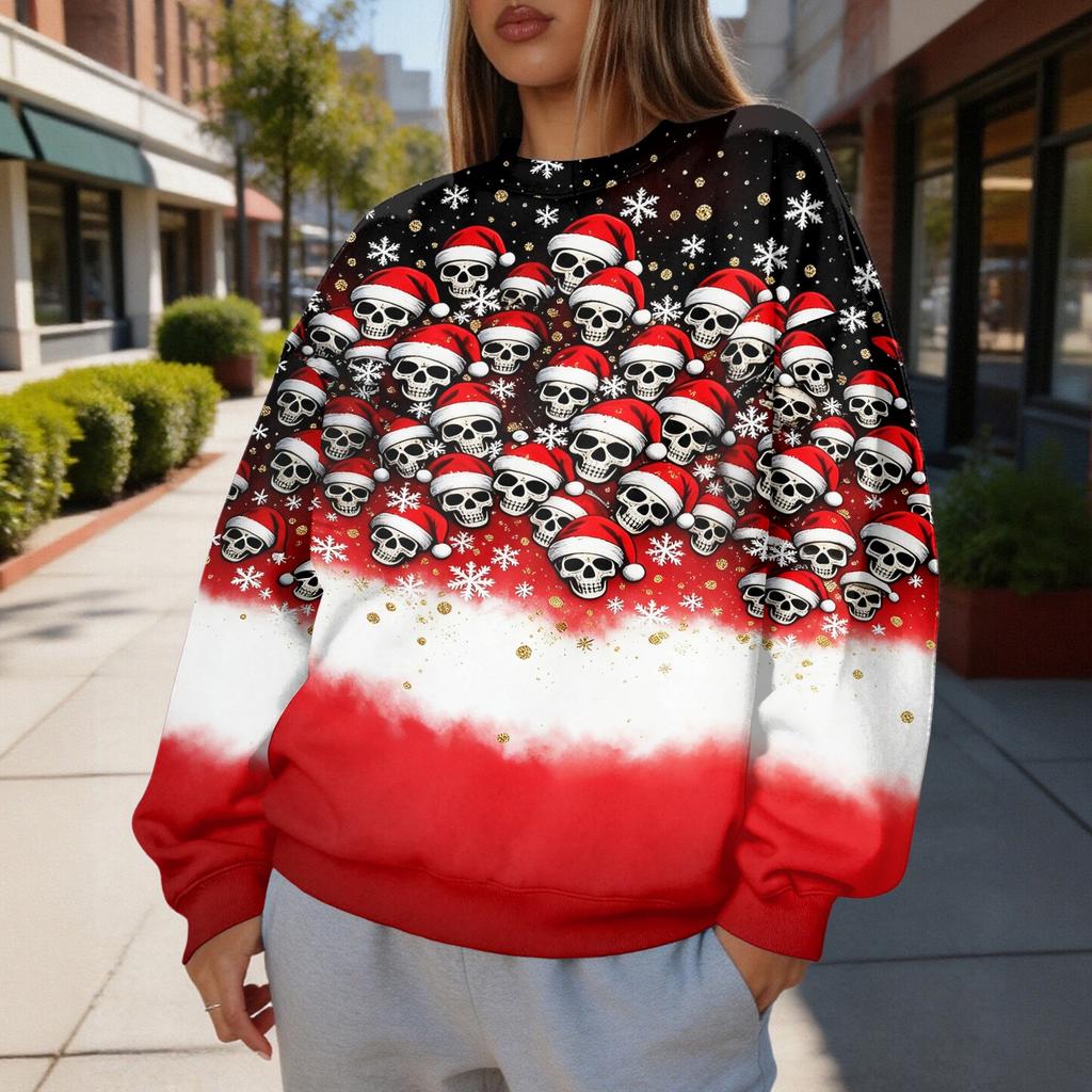 Women's Trendy Christmas Graphic Crewneck Sweatshirt Lightweight Casual Pullover Top for Holiday