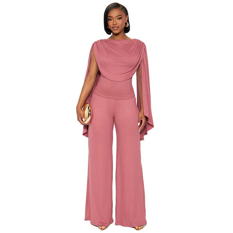 

Women s Fashionable Ribbon Design Slim Top & Wide-Leg Pants Set Medium