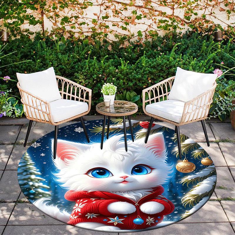 1pc Soft, Absorbent & Non Slip Christmas Kitten Round Rug Soft Circle Rug for Living Room & Bedroom Decor, Chair Mats, and Unforgettable Hom