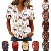 Casual Kerst V-hals Top met Korte Mouwen en Feestelijke Print voor Vakantiefeest