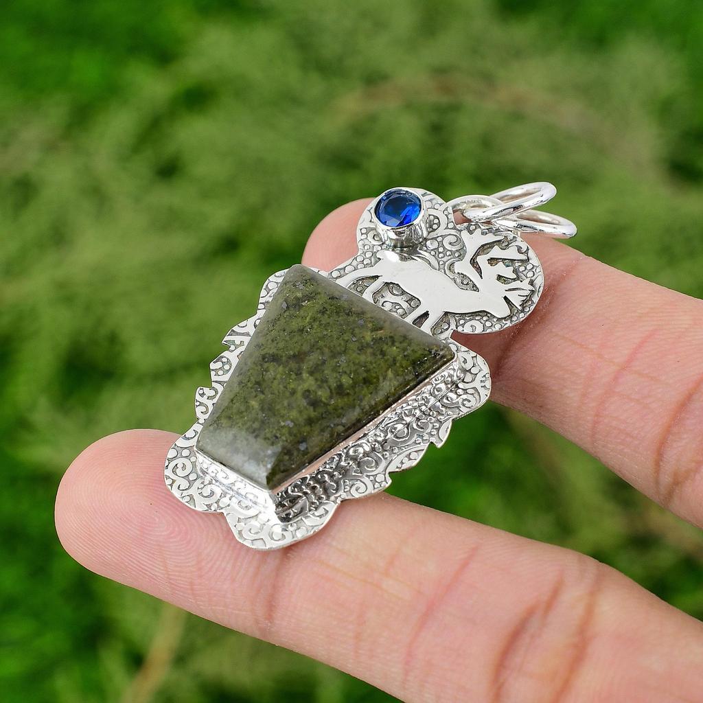 Daughters Day Deal Radiant Unakite Stone Tanzanite Quartz New Pendant 925 Silver