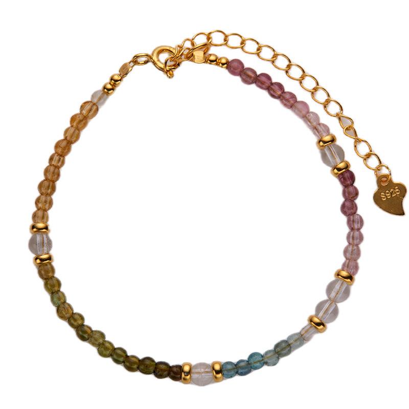Natural Gemstone Tourmaline Color Treasure Bracelet Women With S925 Whole Body Sterling Silver Beaded Xiaohongshu