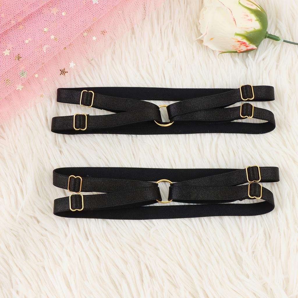 2 pezzi Reggicalze Neri Elastici da Donna con Cinghie Incrociate Regolabili Stile Punk Gotico Fasce Elastiche per Gambe per Feste Matrimoni