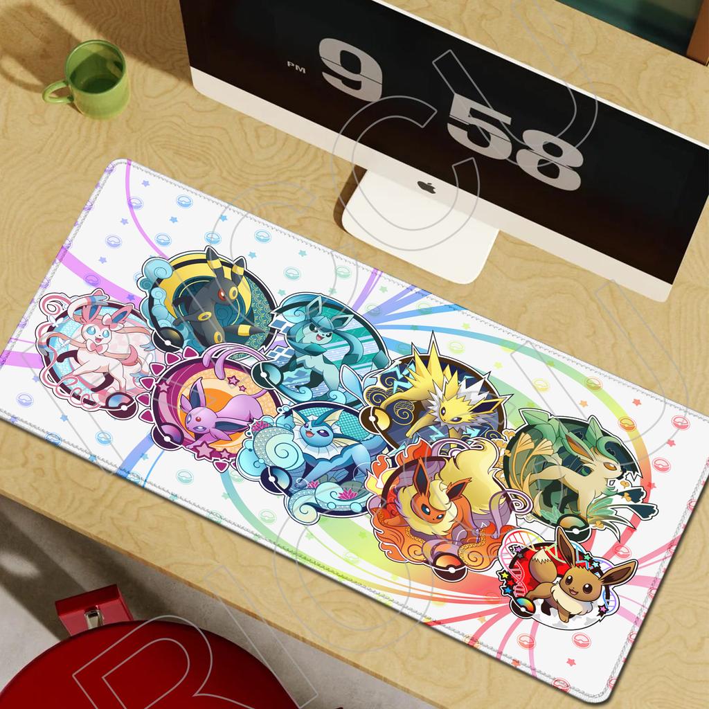 XXL Kawaii Mouse Pad Pokemons Eevee Computer Speed Type Mat for Esports Players Lock Edge Keyboard Pad Mousepad Office Desk Mat
