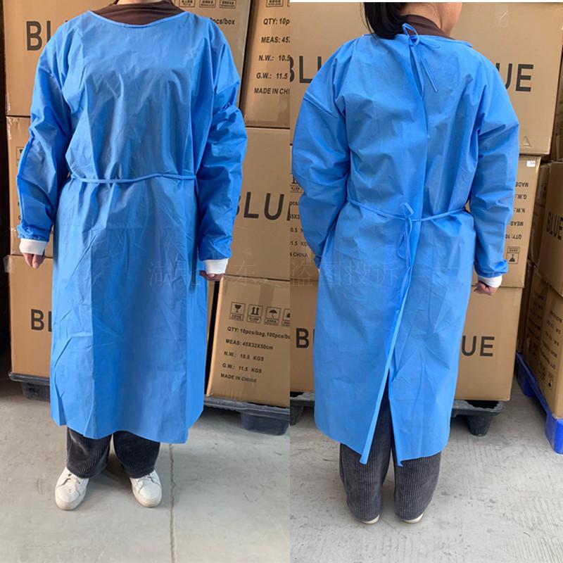 Changdong Blue SMS Non-woven Disposable Isolation Gown with Ribbed Cuffs and Back Opening
