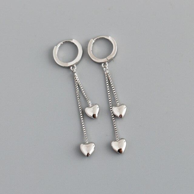 925 Sterling Silver Tassel Box Chain Heart Charm Drop Earring For Women Girls Wedding Party Elegant Fashion Jewelry Eh235