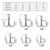 50pcs/box Treble Fishing Hook Fishing Hook High Carbon Steel Treble Overturned Hooks Fishing Tackle Round Bend Treble For Bass