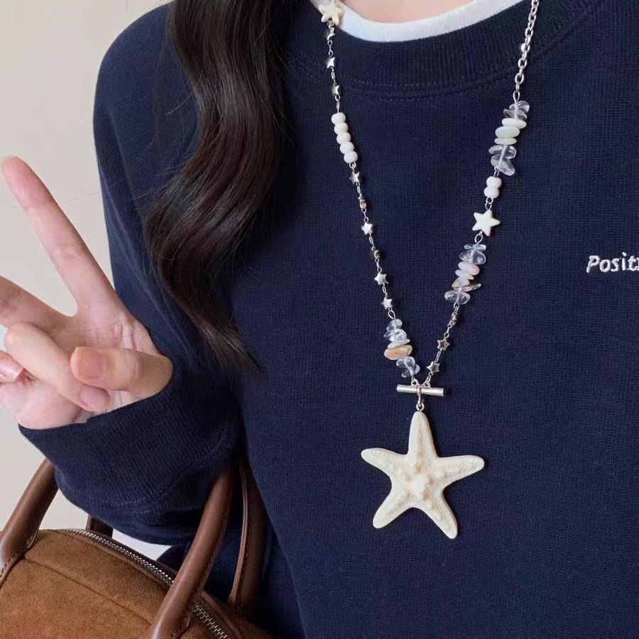 Color Dopamine Starfish Necklace Women's Island Vacation Style Film High-end Sense Niche Collarbone Chain Versatile Accessories