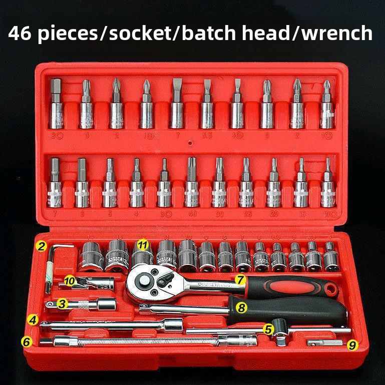 

46-Piece Ratchet Wrench and Socket Set for Auto Repair - Mechanic Hardware Toolbox