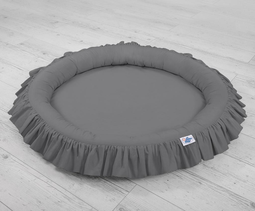 Set: hanging cotton canopy for a children's room and a nest with a ruffle - anthracite