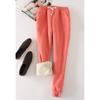 Women's Solid-Color Fleece-Lined Fall/Winter Sweatpants: Lambswool Casual Sweatpants with Cuffed Legs and Drawstrings for Winter