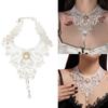 Adjustable Gothic Lace Collar for Women, Ornate White Neckwear with Gold-Tone Center Detail and a Long Drop Pendant for Halloween Cosplay